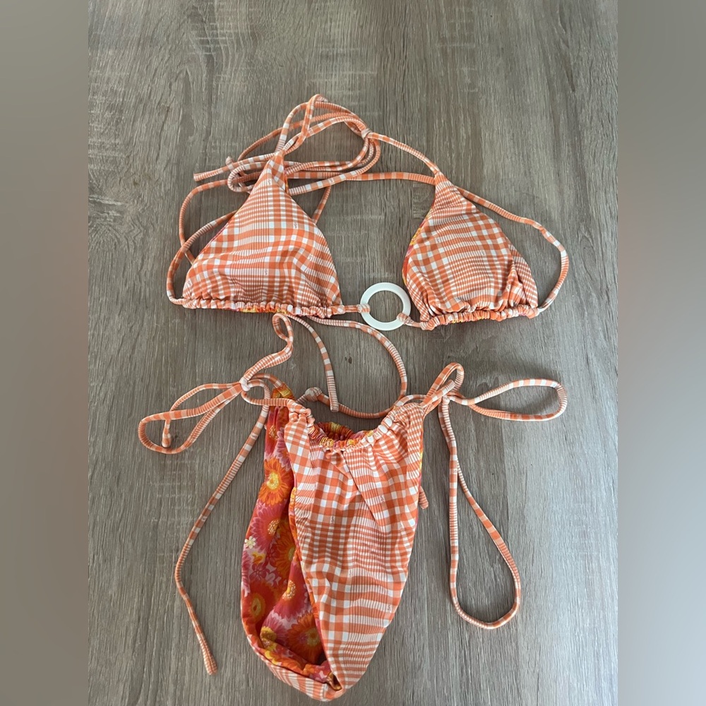 Lovers + Friends Orange Checkered Bikini